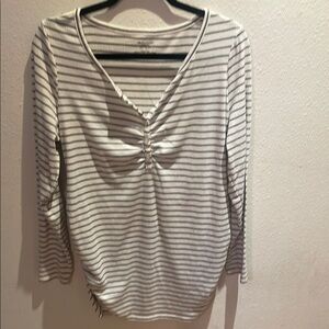 Motherhood Maternity Black and White Striped V-Neck Blouse